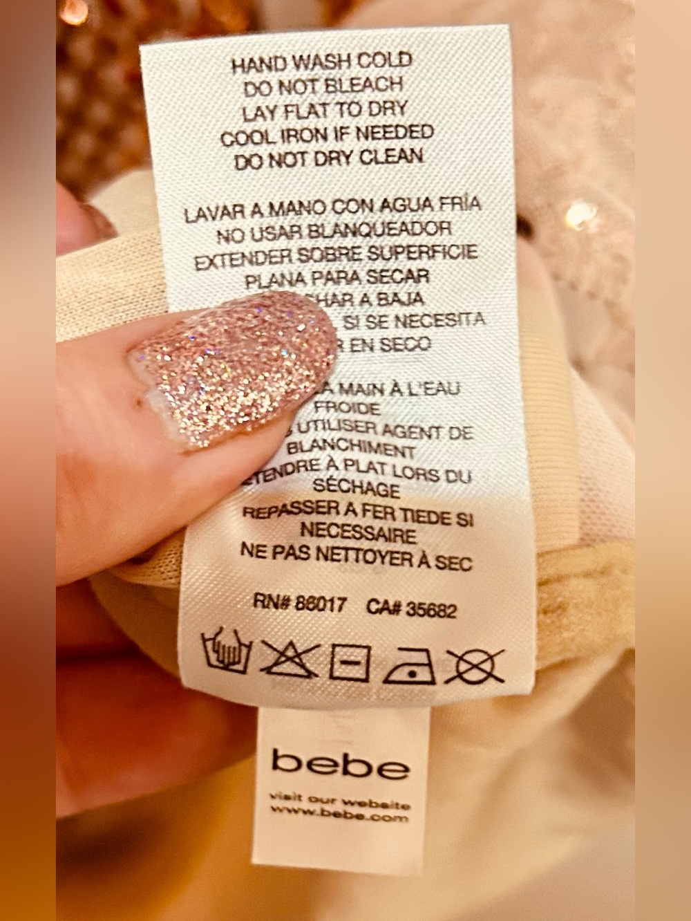 bebe Rose Gold Geo Sequin Mesh Bodycon Mini Dress XL - Picture 4 of 5